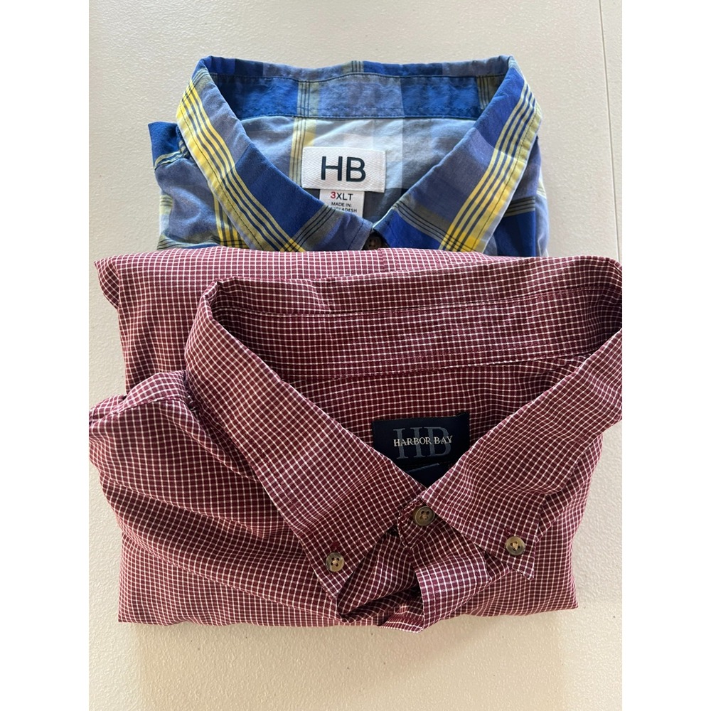 (2) Harbor Bay 3XLT Men Check Plaid Short Sleeve Button Down Shirts Big Tall